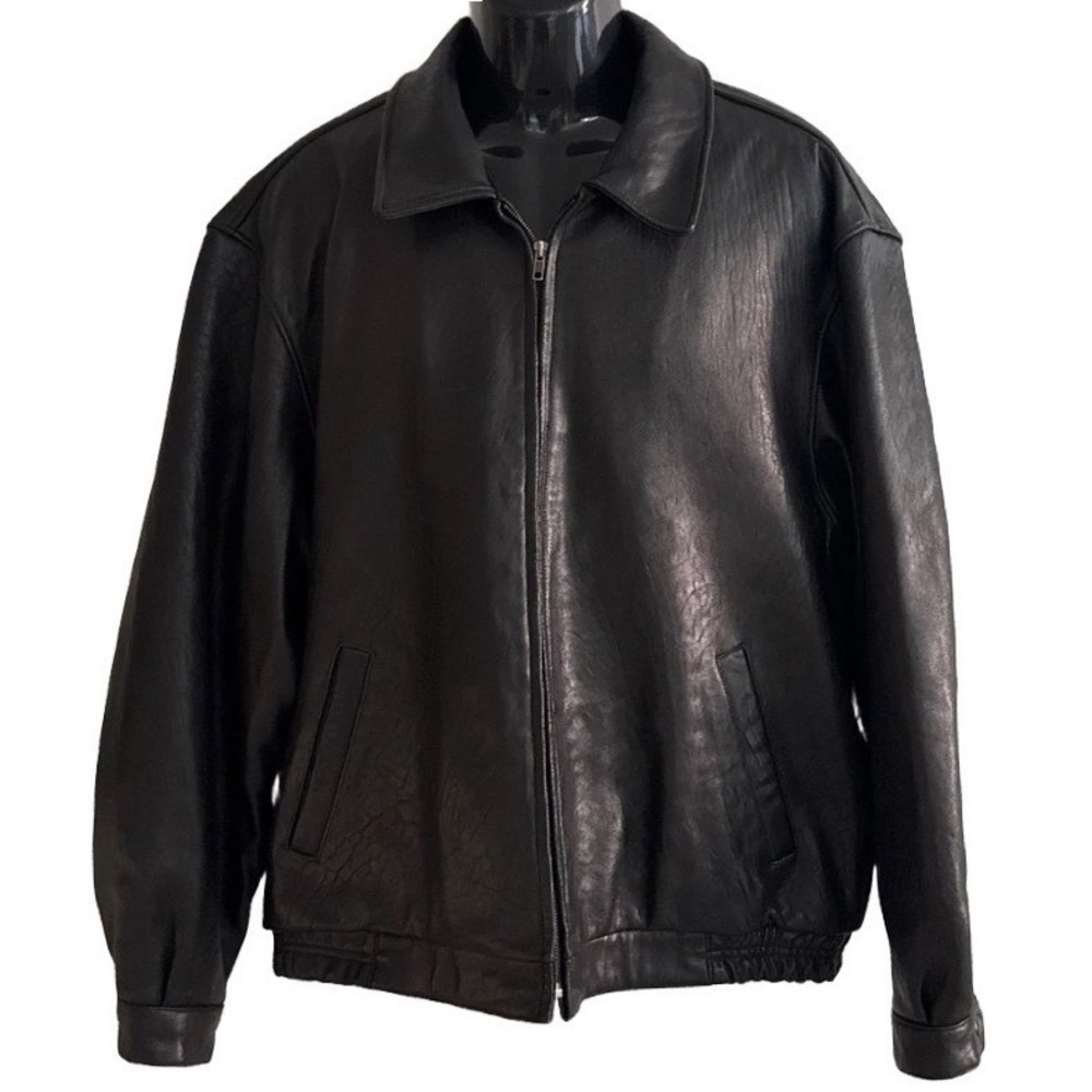 Vintage Linea Uomo Black Leather Bomber Jacket XXL Buttery Soft Supple Coat 90s